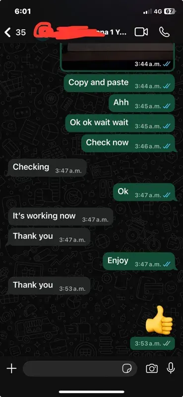 Customer feedback screenshot 5