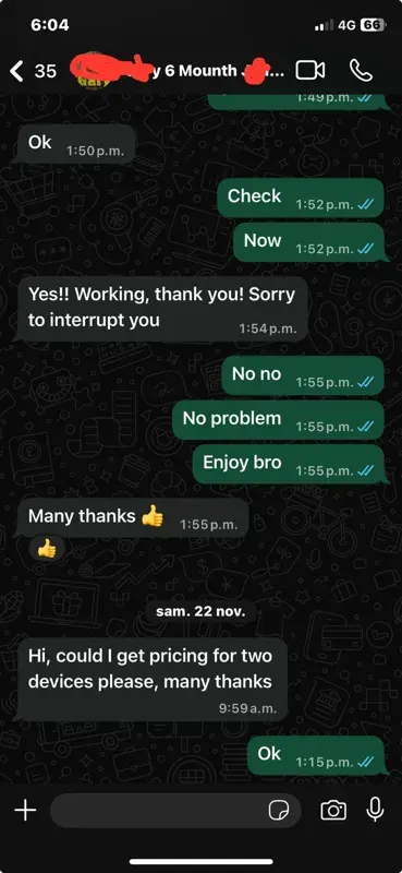 Customer feedback screenshot 9