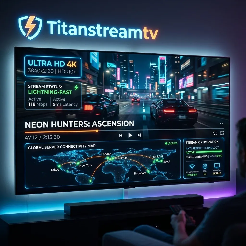 Titanstreamtv IPTV features on a TV screen